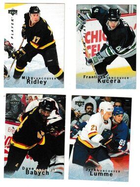 1994 Vancouver Canucks NHL Hockey Player Cards - Ridley Kucera Babych Lumme